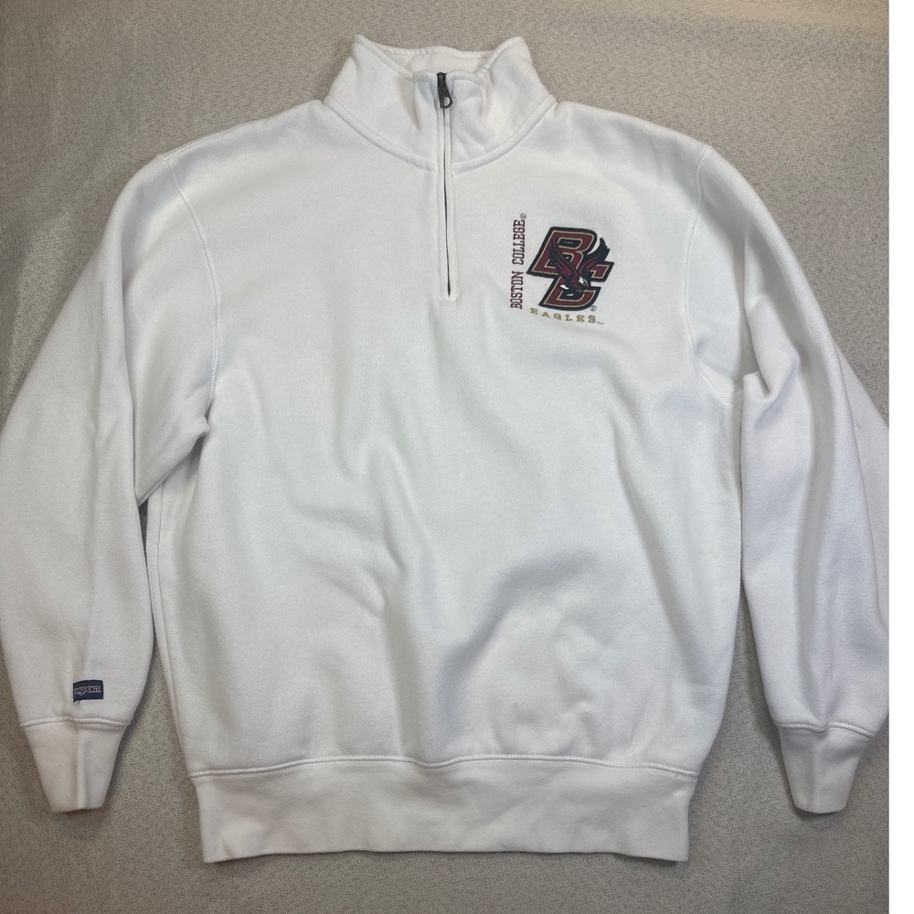 Jansport Boston College Eagles Quarter Zip Sweatshirt Mens M White Fleece Preppy